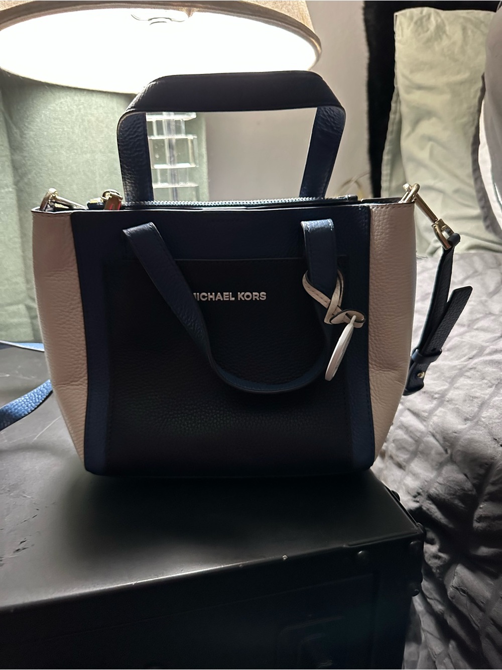Michael Kors Navy and Cream Leather Satchel with Top Handles